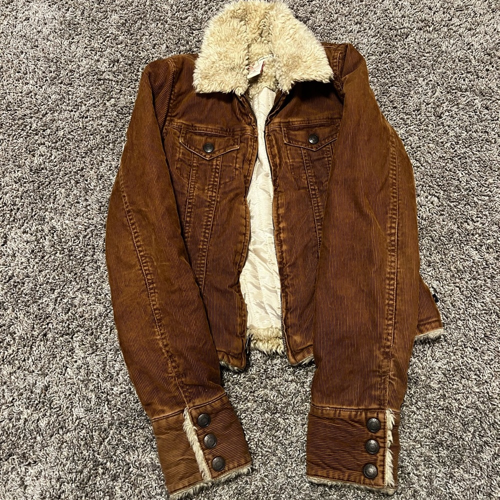 Vintage Brown Corduroy Jacket with Faux Fur Collar